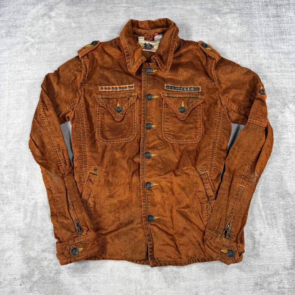Parasuco Shirt Womens Medium Brown Corduroy Y2K Military Western Button Up